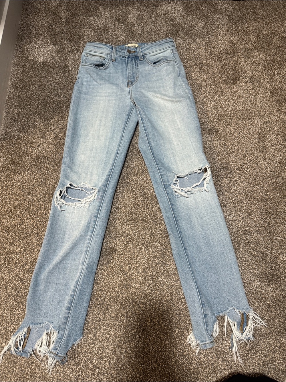 L'AGENCE Light Blue Distressed Straight-Leg Jeans